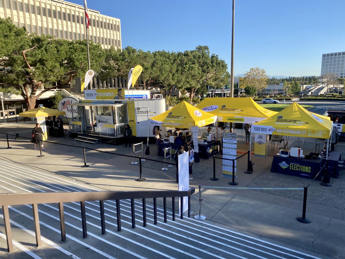 Rise & shine @UCIrvine! You can register to vote and vote in person at the Pop-up Voting Unit next to the flag poles, Mesa Court Community Center, and University Hills Community Center until 8pm. Learn more at ocvote.com/votecenter #ocvote2020 #ocvotecenters2020 #protect2020
