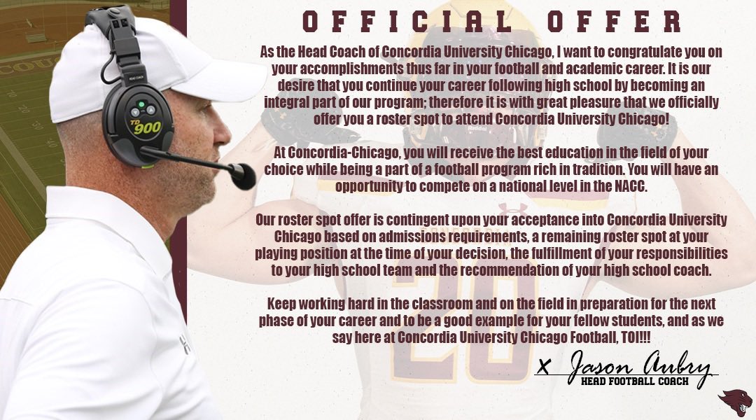 KylerRisk's tweet photo. I’m very excited to announce I have received an official offer to continue my athletic career at Concordia University Chicago!!!!! Beyond grateful for everything🙏🏼🙏🏼 @PSLJagsFootball @CoachWatkinsCUC @CoachChrisDent @CFMATTHEWS @Mikecamo483 https://t.co/PDa8H4z8b0