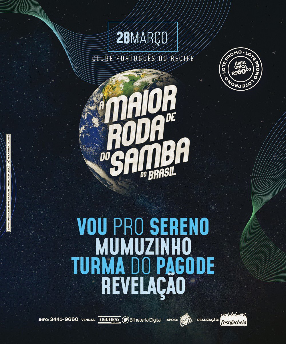 _festacheia's tweet photo. Vem aí a maior roda de samba do Brasil!!! E você já pode garantir seu ingresso para participar desse grande encontro. 
Vendas:
🎟60,00 área única 
🎟1.200,00 camarote p/ 12 pessoas 
Locais:
📍Figueiras calçados:
On line pela bilheteria digital.
#AMaiorRodaDeSambaDoBrasil https://t.co/H45SXs84D5