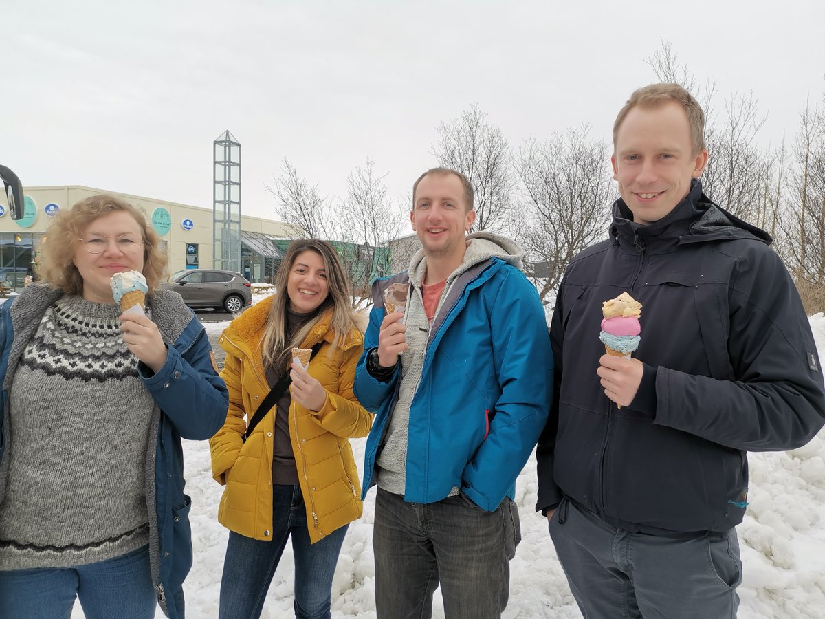 NoWPaS's tweet photo. Our delegates are NOT thrown by the cold weather here - a little ice cream is just the treat for a cold Icelandic day 😂🍨 #nowpas2020 #salmonids #scienceandfood https://t.co/CxX1EdmRgA