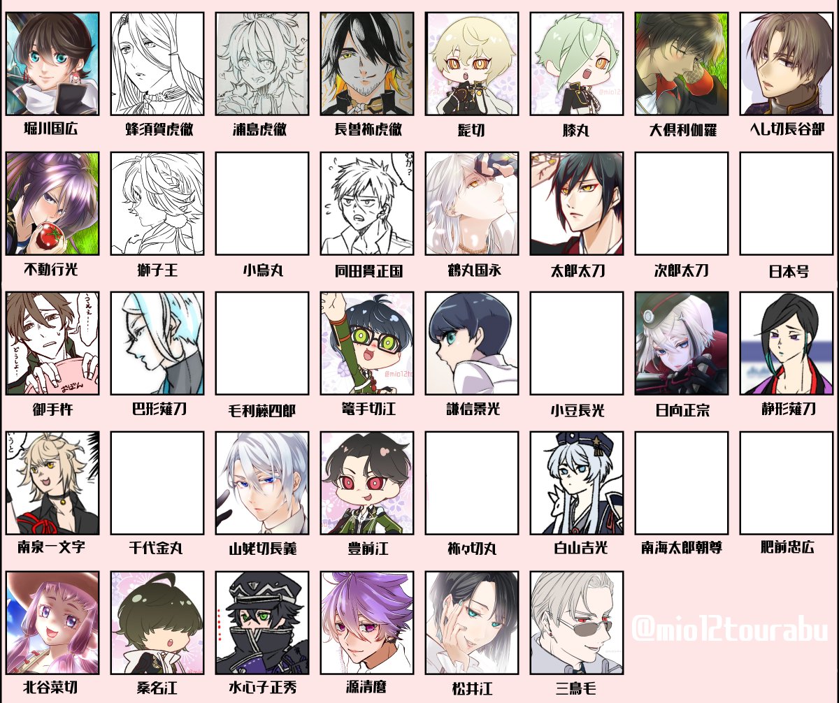 今まで描いた刀剣男士一覧 