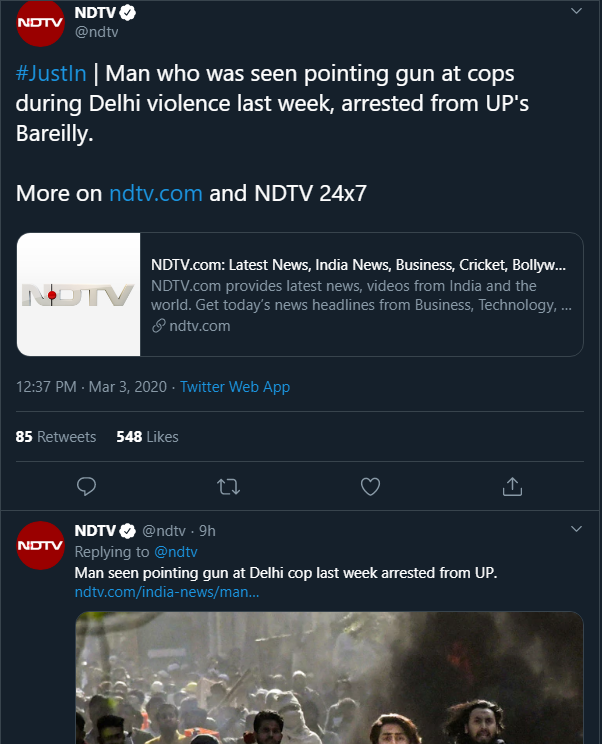 The name of "man" is MOHAMMAD SHAHRUKH but admin of  @NDTV twitter page feel insulted and shame in taking name since it goes against their "ethics" to name a min0rity muzzalim doing criminal act. https://twitter.com/ndtv/status/1234737038957608960?s=20