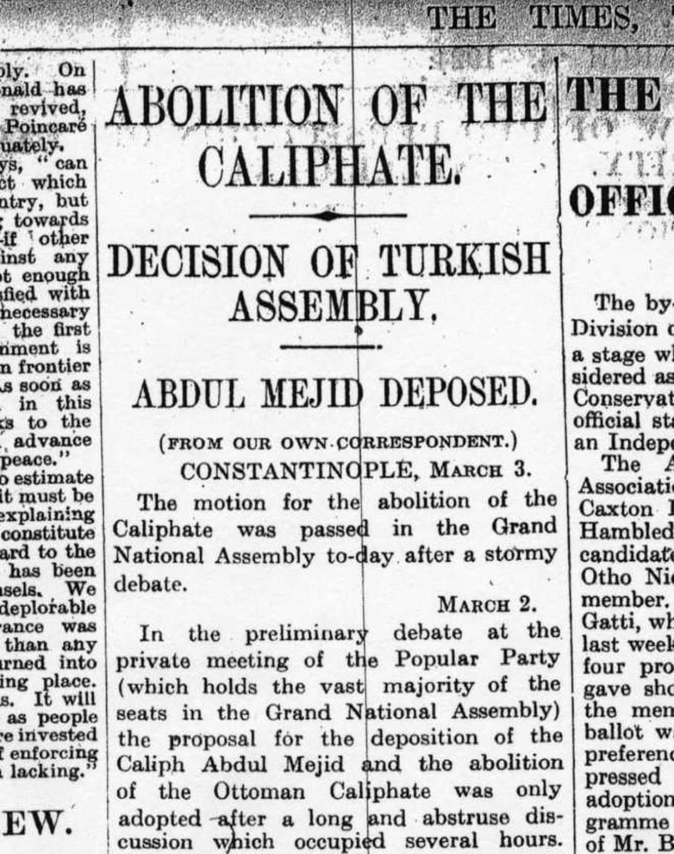 ammarazizahmed's tweet photo. On this day (3 March, 1924), 96 years ago, the #OttomanCaliphate was officially abolished by the #TurkishRepublic under #MustafaKemal #Atatürk. 

The last Ottoman caliph, Abdülmecid II (Abdul Mejid II), was sent into exile in France along with the rest of the #Ottoman family. https://t.co/dbis18bmXn
