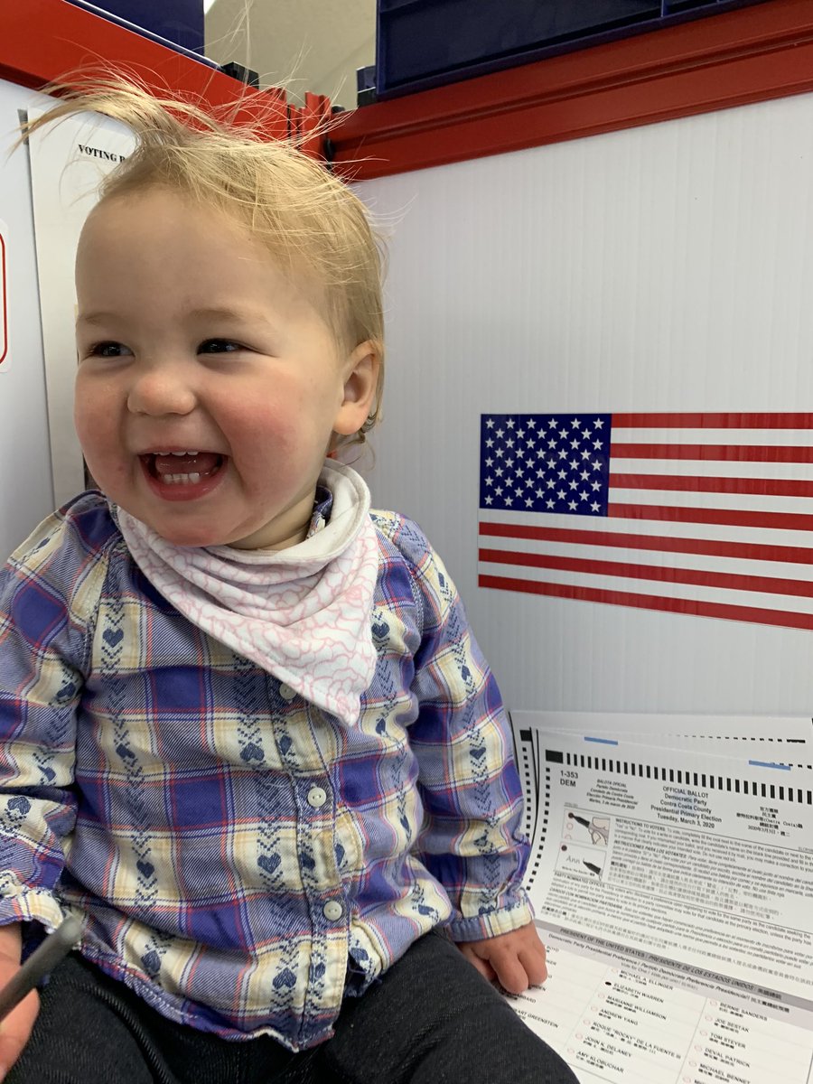 NateSchaffran's tweet photo. When my little girl asks about her first voting experience, I’ll tell her she helped vote for the smartest, most capable, most decent person in the race.

And that that person was a woman. 

 #ChooseWarren @CA_for_Warren @BayArea4Warren https://t.co/J9gKkquO57