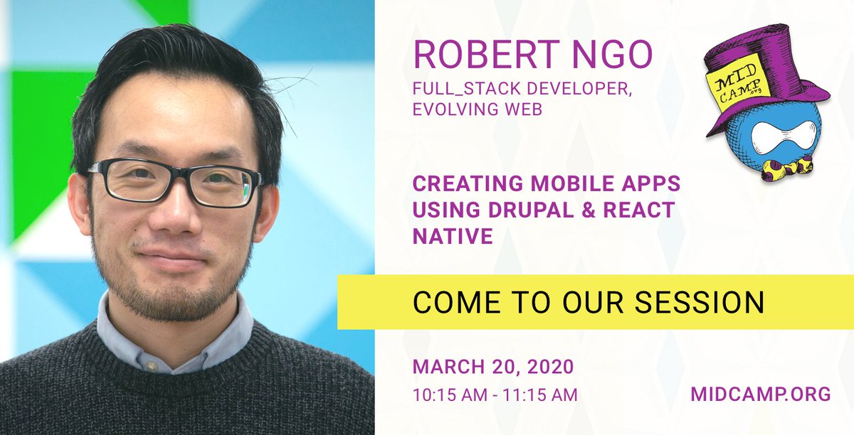 If you're curious about mobile apps backed by #Drupal, our developer <a href="/robertngo18/">Robert Ngo</a> will be speaking at <a href="/midwestcamp/">MidCamp</a> about how we built a mobile app for a major hospital network using Drupal and #ReactNative: bit.ly/38lGtS0
#DrupalCamp