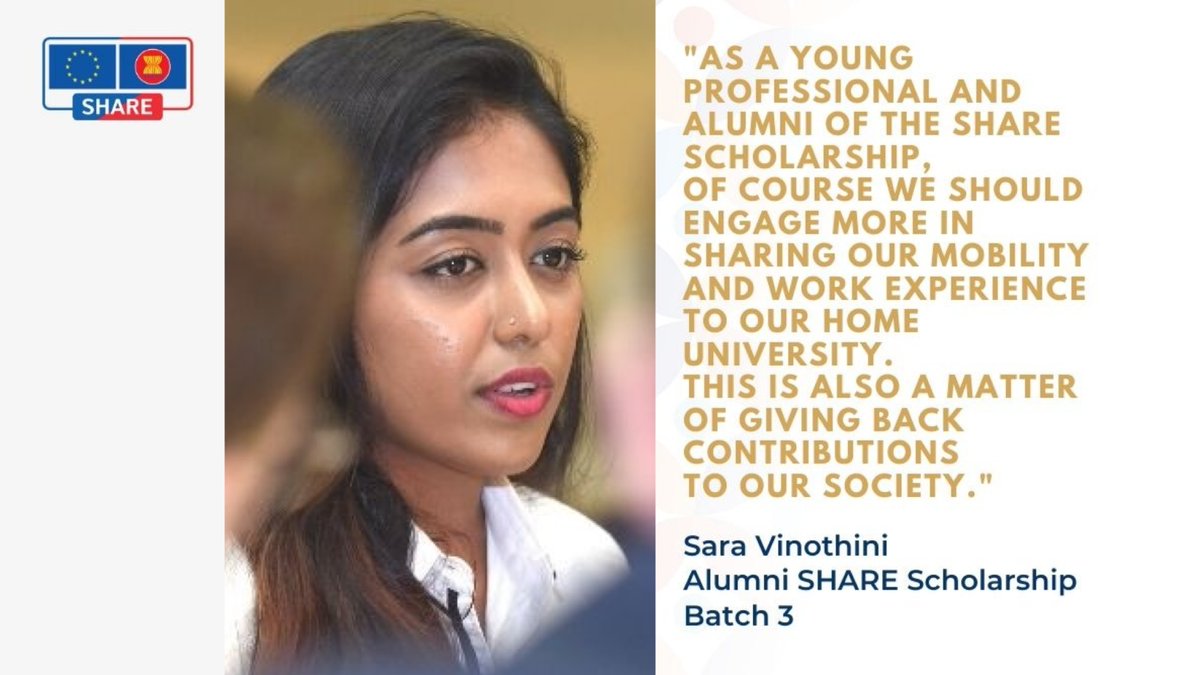 EUinASEAN's tweet photo. #MotivationMonday โ Sara had the opportunity to take part in an EU SHARE ๐ฉ๐ปโ๐ปstudent mobility programme. She shares her thoughts about contributing to society ๐๐ฟ
#EUandASEAN #SHAREscholarship https://t.co/hPbc9Ebt38