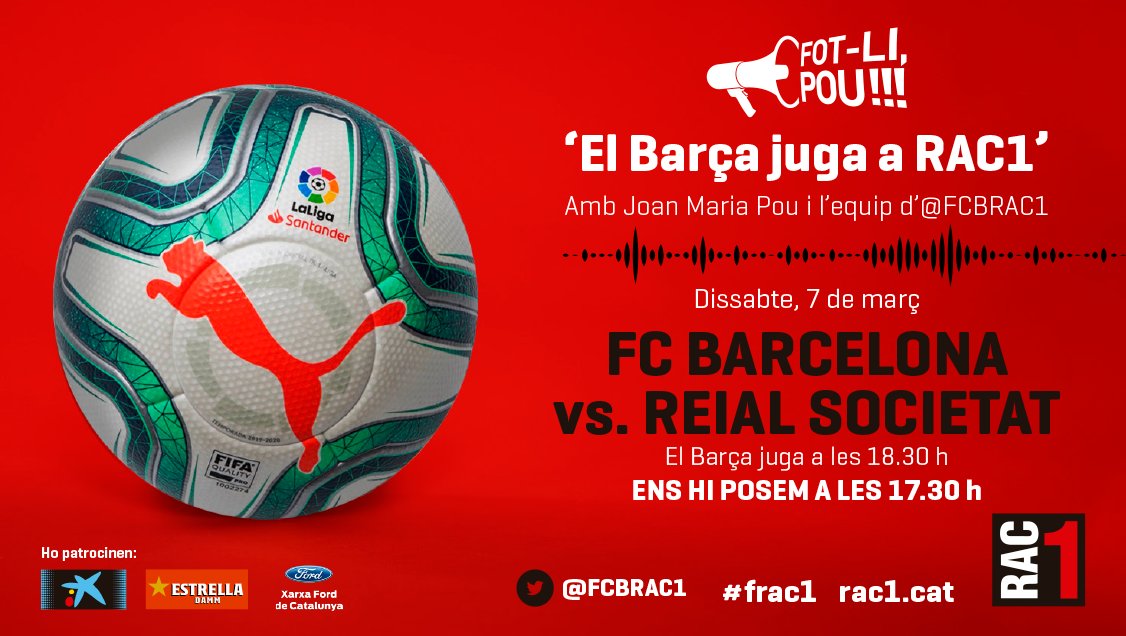 EsportsRAC1's tweet image. 🎟 Sortegem una entrada doble per al BARÇA-REIAL SOCIETAT d'aquest dissabte al Camp Nou! ⚽️

👉 Fes RT per entrar al sorteig
 
🍀 Sorteig: divendres al #TuDiràs