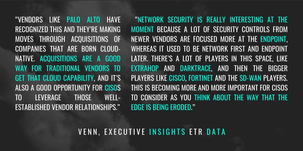 The Complexity of #AccessAnywhere: Our research call with a #FinancialServices #CISO, on the #InformationSecurity vendors helping manage the 'Eroding Edge'... etr.plus/articles/secur…

#endpoint $PANW $CRWD ExtraHop #Darktrace #SDWAN #cybersecurity #NetworkSecurity