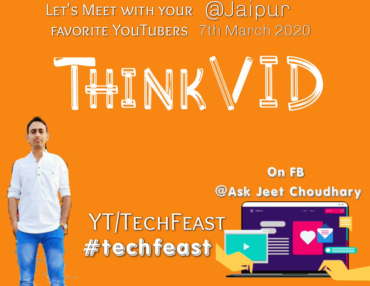 JeetChoudhary4u's tweet photo. Don't miss  your favorite Rohan Chaubey and his talk on, getting your first 100k

#techfeast #jeetchoudhary @JeetChoudhary4u 
 #Thinkvid #Thinkvid2020 #Youtubers https://t.co/UnkgaPf5Ps
