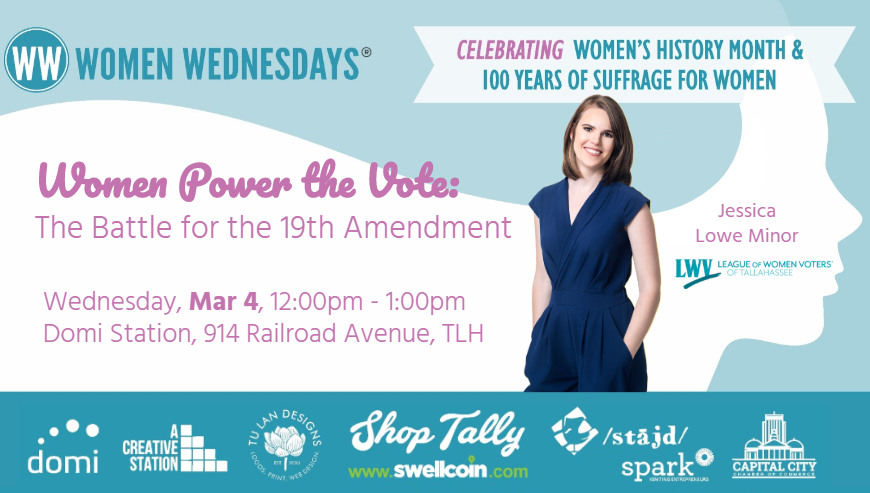 WomenWednesdays's tweet photo. TOMORROW we are learning more about the #19thAmendment at @WomenWednesdays with Jessica Lowe Minor @LeagueWomenVote. https://t.co/WJpe6ata4A