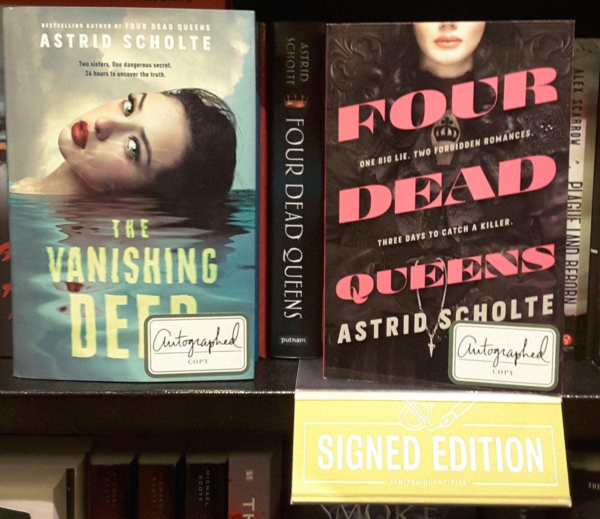 BNNewportBeach's tweet photo. We are SO EXCITED to have signed copies of dark fantasy  #FourDeadQueens and the brand new thriller #TheVanishingDeep by bestselling #YA author @AstridScholte in store now! Stock is limited so stop by for your copy today! 🎉📚👑 #142bn #barnesandnoble #yafiction #newportbeach https://t.co/PVjNHhShLu