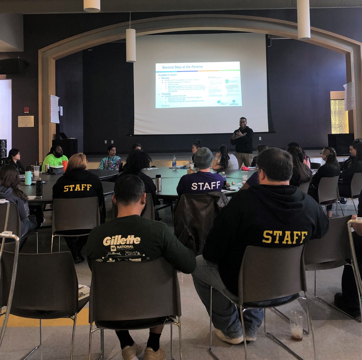 BostonBeyond's tweet photo. SEL Coach Jamaal leads an engaging refresher session on @2ndStepProgram at the Edgerley Family South Boston Boys &amp; Girls Club @bgcboston. They partner with @mjperkins2014 to align SEL practices! #SELBoston https://t.co/COO60jtqaZ