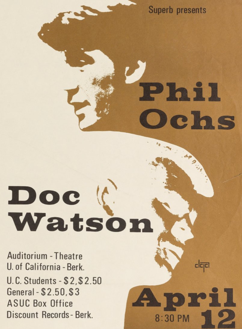 Doc Watson, Phil Ochs, Berkeley, California, April 12. No year given.

#PhilOchs #DocWatson