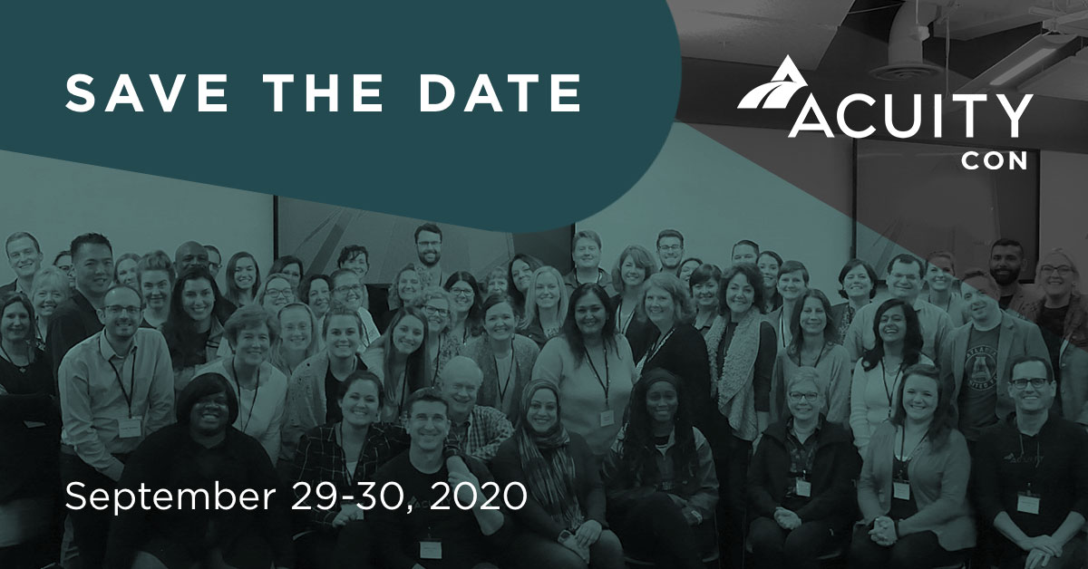 📢JUST ANNOUNCED! 📢

#AcuityCon is back by popular demand. Yep, you heard that right. We're coming back for round✌️.

Employees and tech partners, mark your calendars for the event of the year! #AcuityCon2020 will be 9/29 &amp; 9/30 back in the good ole #ATL.