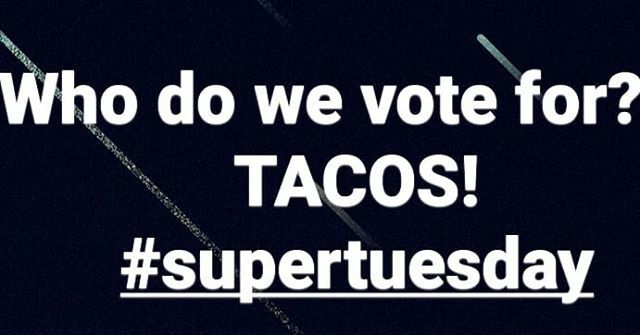 505streeteats's tweet photo. It is Super Tuesday and Tacos have our vote!!! #supertuesday #vote #super #tuesday #tacos #tacotuesday #taco #politics #505streeteats #santafe #santafamous #streeteats #newmexico #foodtruck 
518 Old Santa Fe Trail https://t.co/5XUBWIVg3X https://t.co/J5KIGh6hxE