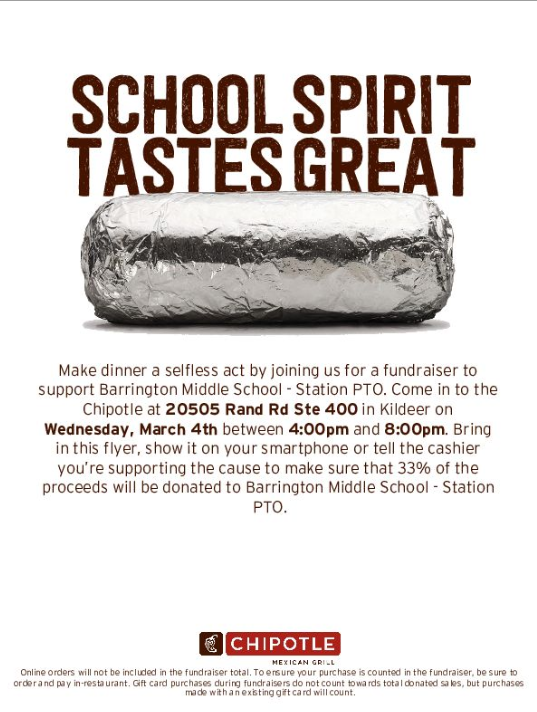 MrsKristenPaul's tweet photo. Hey @StationMS220 head over to @ChipotleTweets tomorrow for a @pto_bms sponsored fundraiser! #stationnationtflg #bsd220 @barrington220 https://t.co/zbJxVirzTd