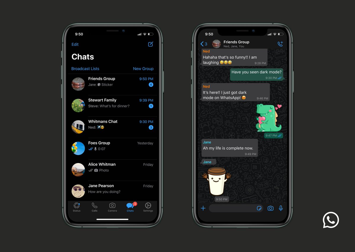 WhatsApp dark mode now available for iOS and Android theverge.com/2020/3/3/21162…