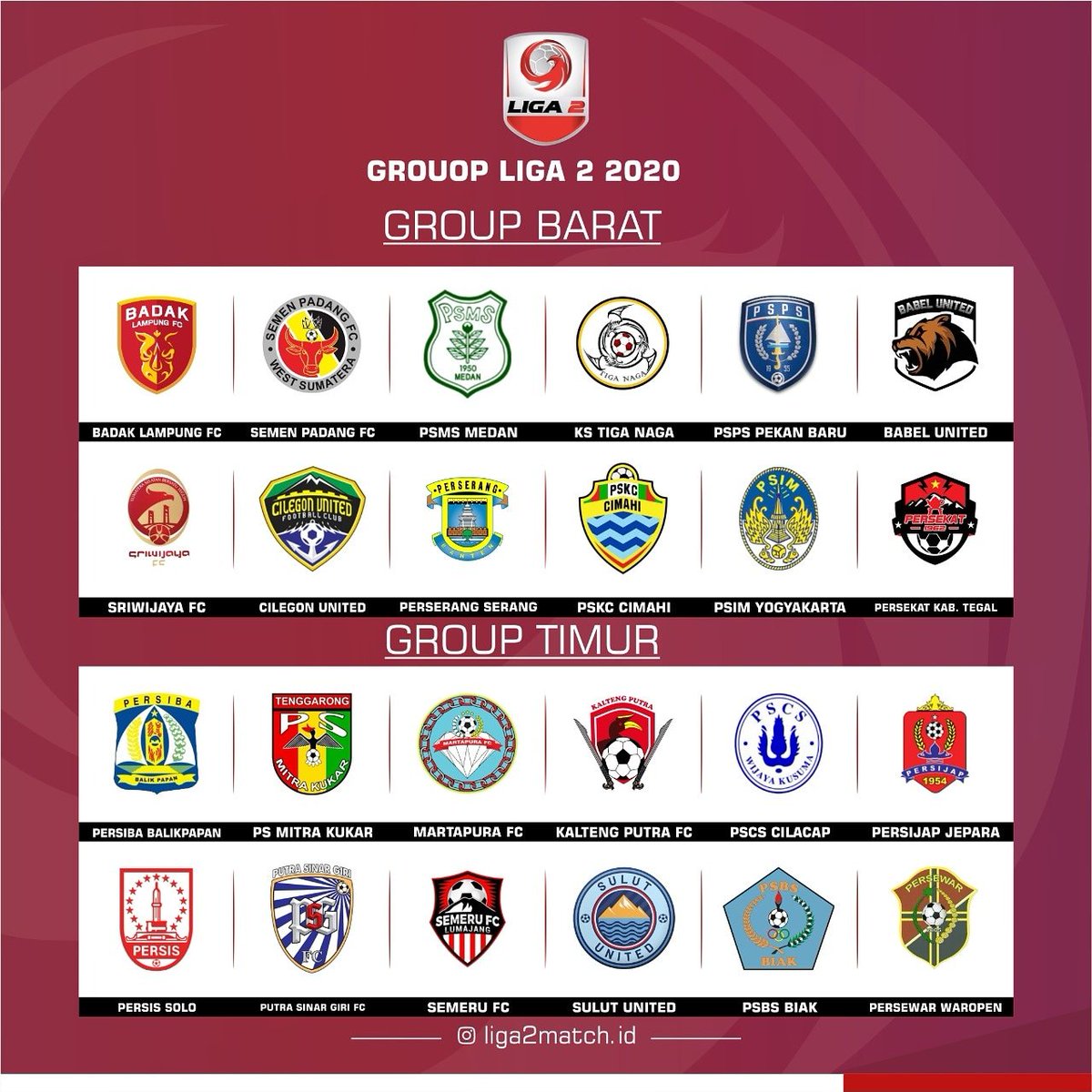 Official! Berdasarkan edaran regulasi Liga 2 2020, berikut adalah pembagian Group Liga 2 2020.