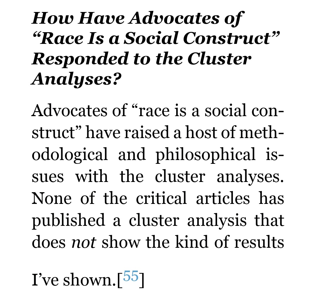 Murray then discusses the response given by the "orthodoxy" to these findings (even though Murray has no sound reasoning for his belief) saying it's based on "semantics" and that no critic has "published a cluster analysis that does *not* show these kinds of results."