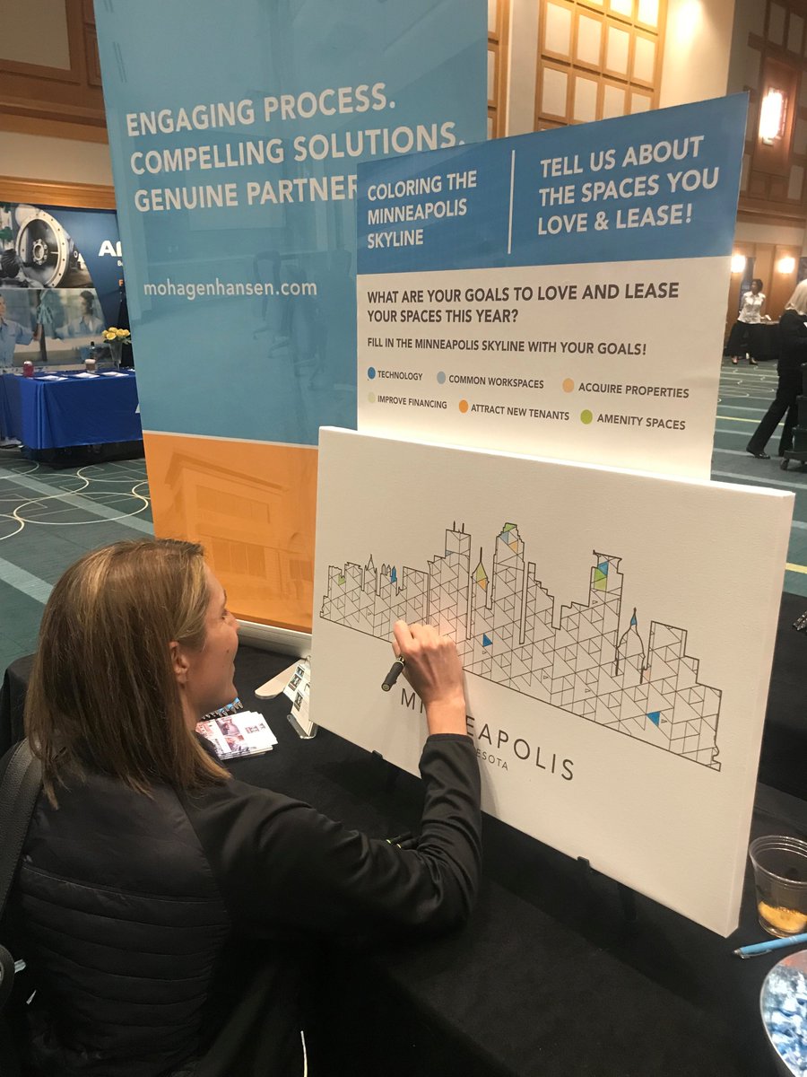 Stop by booth #64 at @bomampls Building Expo! Color in a piece of the Minneapolis skyline & sign up for a chance to win the final product! #collaboration #architecture #interiordesign #BOMAMinneapolis  #mohagenhansen