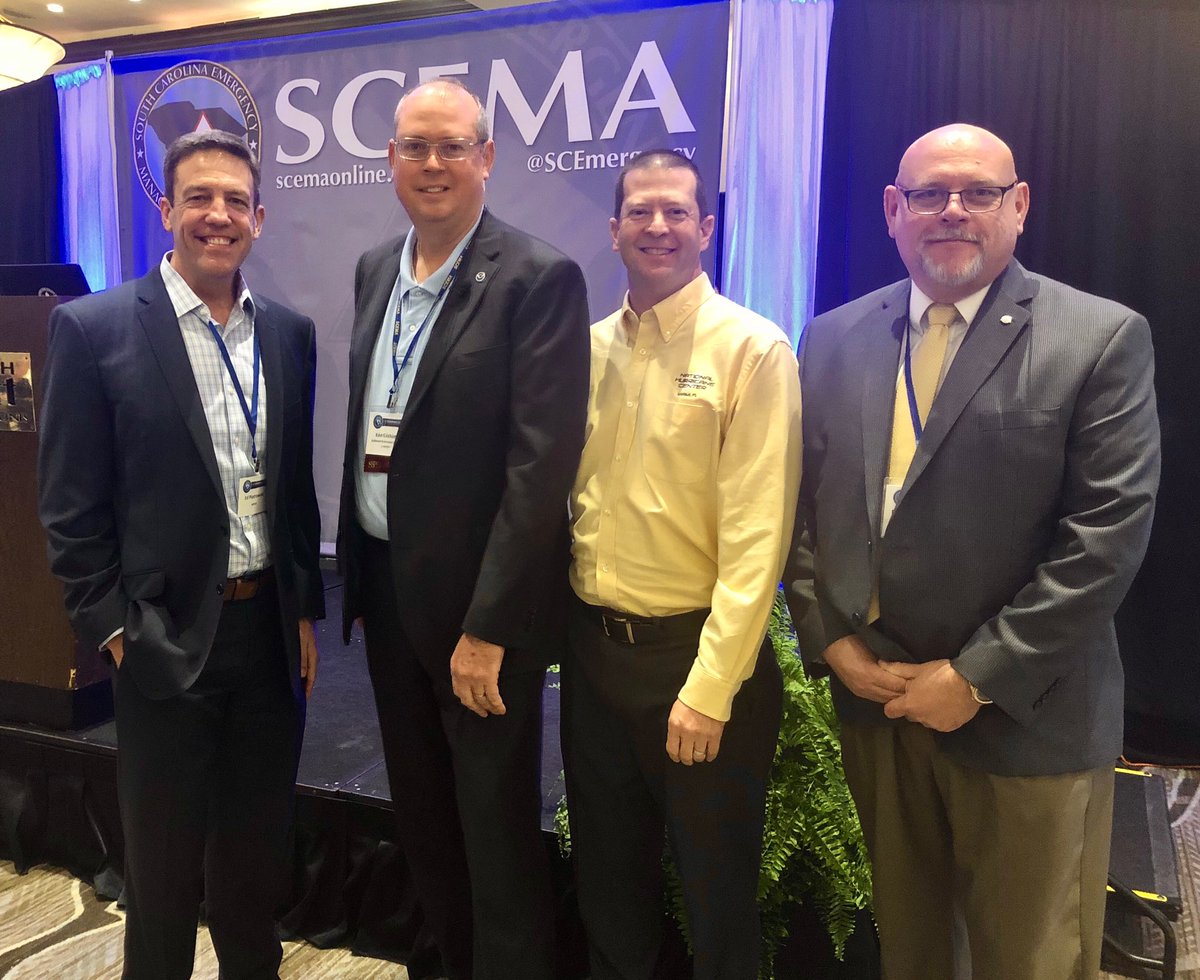 EdPiotrowski's tweet photo. Spent lunch with @NHC_Atlantic Director, Ken Graham, Hurricane Specialist, @DBrownie23, & Horry County Asst. Cnty Administrator for Public Safety, Randy Webster at the #SCEMA2020 conference in Myrtle Beach. Great presentation, Ken! More from Ken on @wpdeabc15 tonight #scwx #ncwx https://t.co/KVC8zJeLLd