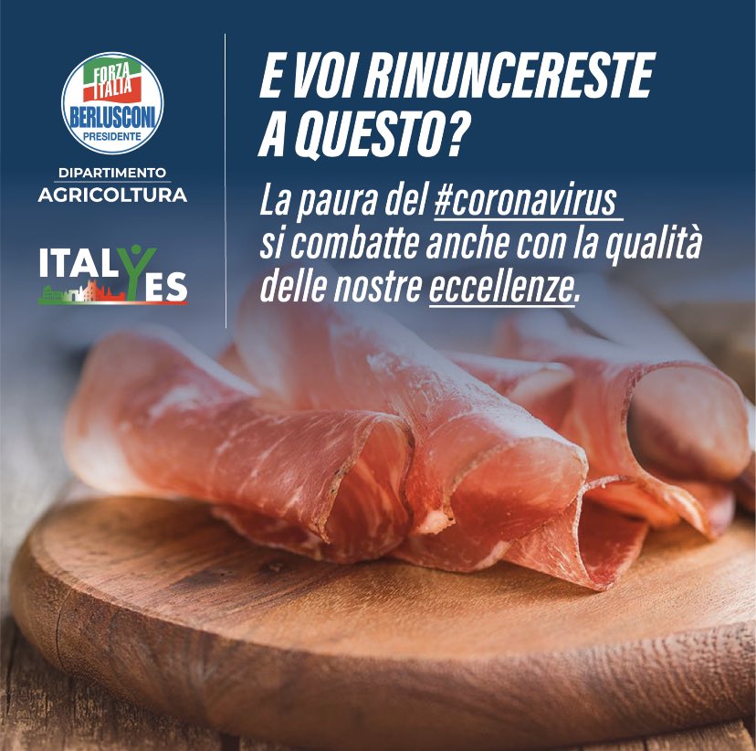 frabattistoni's tweet photo. La paura del #coronavirus si combatte anche con la qualità delle nostre #eccellenze.
Voi ci rinuncereste ??
@forza_italia @AForzaitalia @GruppoFISenato
#ItalYes #ForzaItalia #CoronaVirusitaly #AGRICOLTURA https://t.co/NbQSQ7SbD4