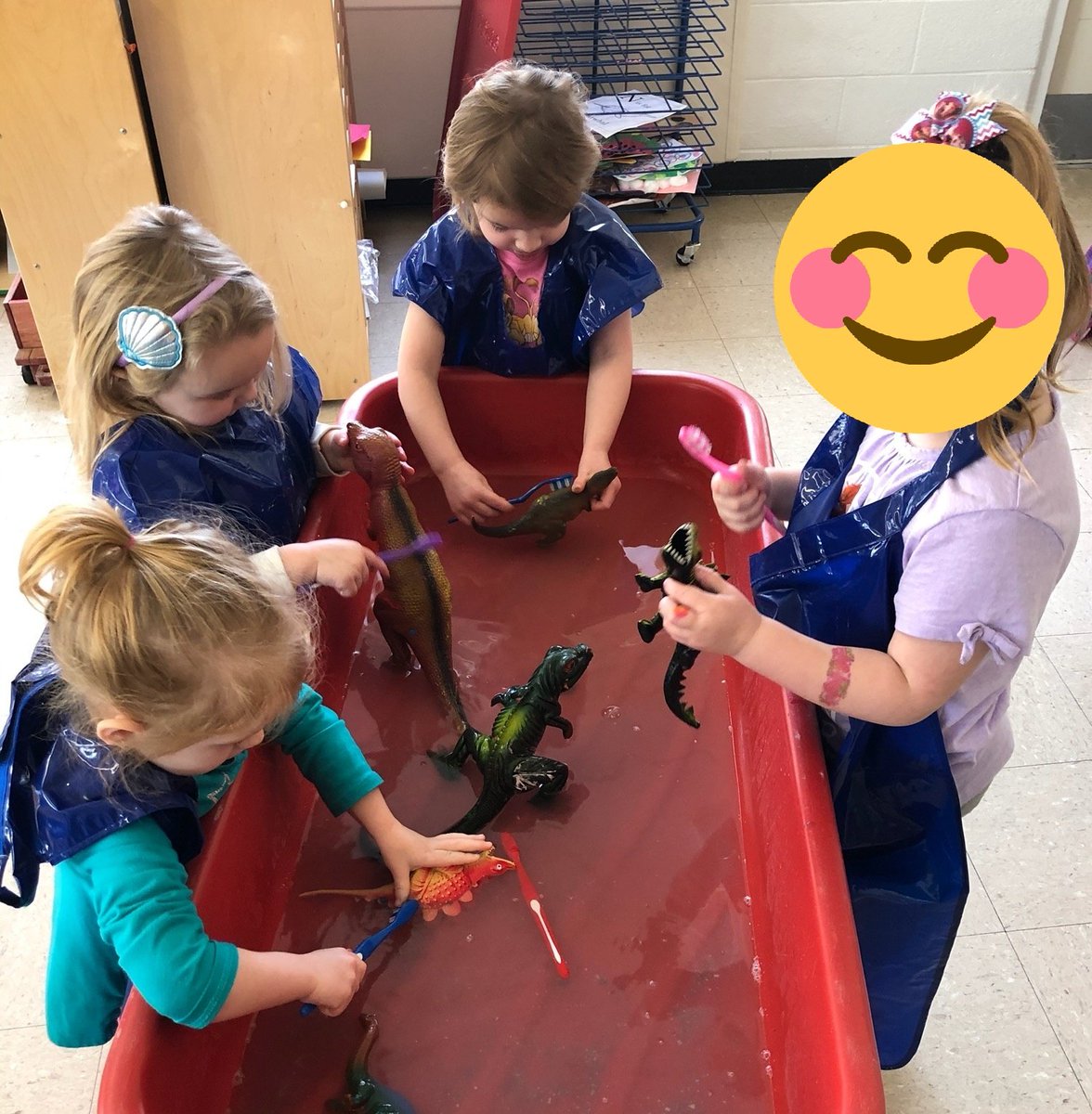 mrssheikhsclass's tweet photo. Our dinosaurs got into the paint closet last night! Good thing we had toothbrushes to help scrub those silly reptiles clean. We practiced brushing left to right, up and down, and around and around. 🦖🦷 https://t.co/oEFV3Tl5fz