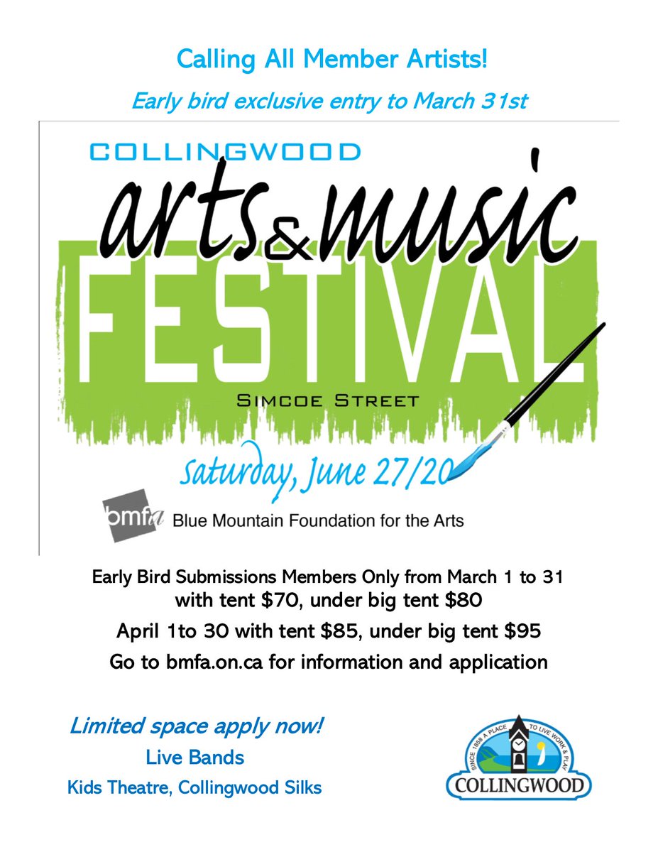 BMFA_ArtsCentre's tweet photo. The early bird discount applies until March 31!
Limited space available for this one-day festival on #creativesimcoestreet!
Application and information at https://t.co/wov4bo4wcq https://t.co/rURQz6gtux
