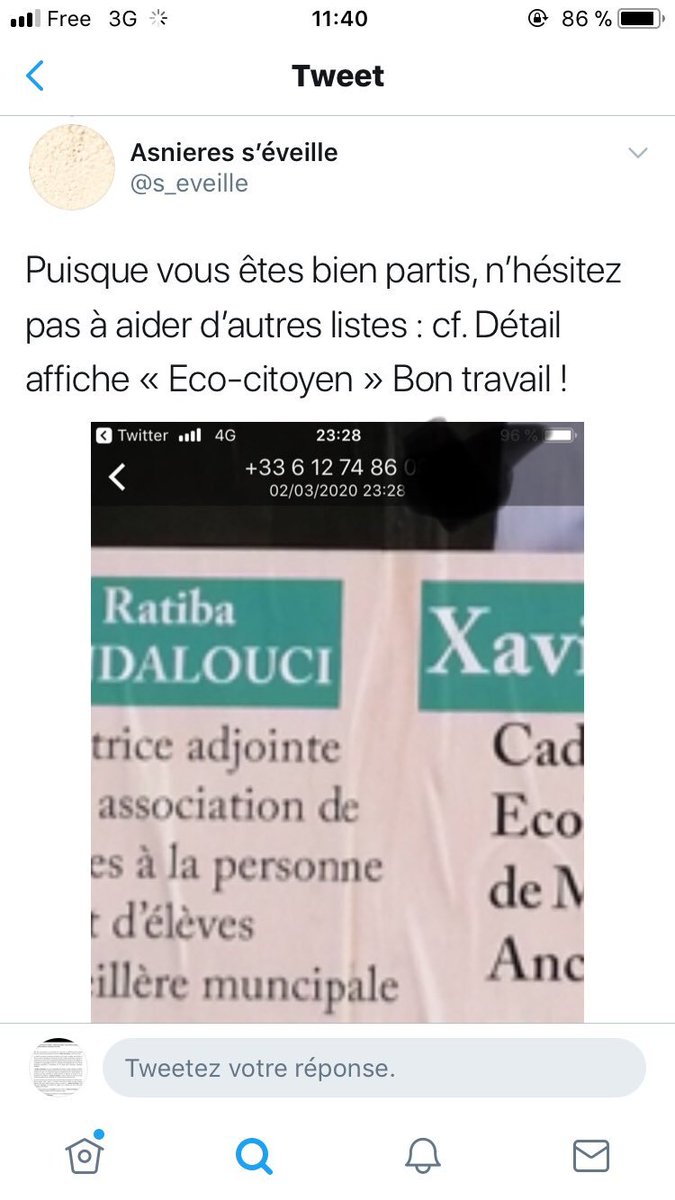 RomainJehanin's tweet photo. 🔴Depuis des mois, le troll anonyme "#Asnières s'éveille" calomnie les concurrents aux #Municipales2020 de @mcbaillet2020.
Hier, ce troll a involontairement révélé ses liens avec @mariecbaillet en postant une capture d'écran sur laquelle figure...son numéro de 📱...
Lamentable. https://t.co/XJKwxaTD9J