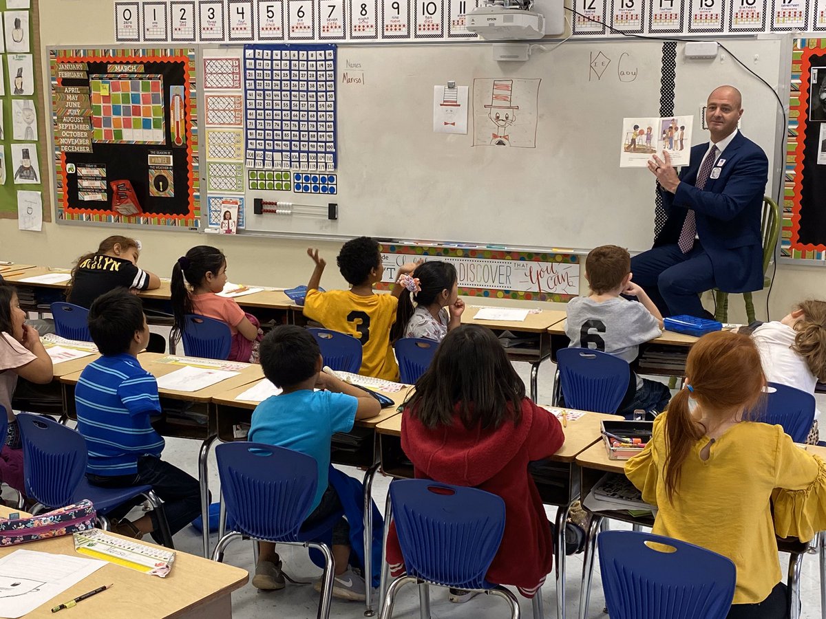 Grimes75's tweet photo. I enjoyed participating in “Read Across America” at West Elementary School this morning. I read about character &amp; honesty to Ms. Sykes and Mrs. Grimes classes. Reading and character education; love my job! https://t.co/imeJxdbgn2