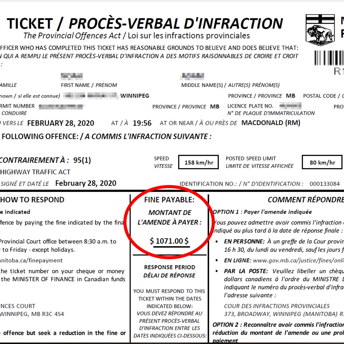 rcmpmb's tweet photo. In a hurry to get to his gf’s house on Saturday night, a 27yo was clocked going 158kmh through the 80 zone at Brady &amp; the Perimeter. In addition to the $1071 speeding fine, he also blew a warning = 3 day suspension. Serious offence notice issued. Vehicle towed. #noexcuses #rcmpmb https://t.co/f4tI8ukOZG