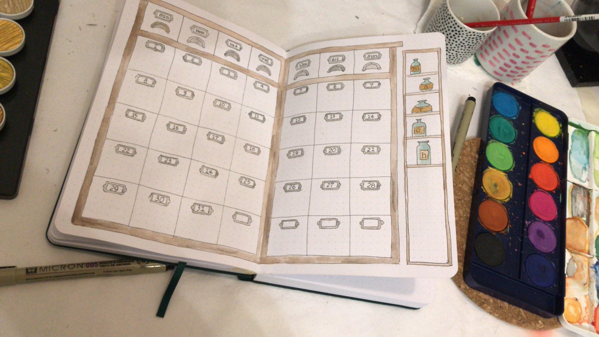 alisonwpost's tweet photo. @draa_ Thanks for starting this thread! I love getting inspired by other people's journal pages/spreads. Here's my latest March cover page and calendar! https://t.co/Yn7WVisfCv
