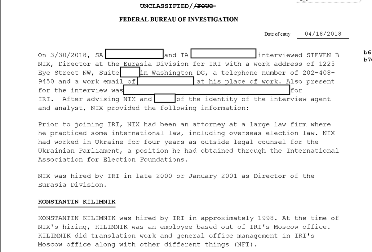 FBI interviewed the Eurasia director of the International Republican Institute, which hired Russian spy Konstantin Kilimnik.