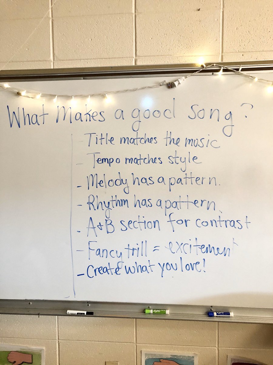 MusicAtIP's tweet photo. Today 5th Grade led a fantastic discussion answering the question of “what makes a good song?” They analyzed their piece “Celtic Spring Song” and compiled this list in preparation for their melodic composition projects! Outstanding job! https://t.co/fPXUQZHKAL