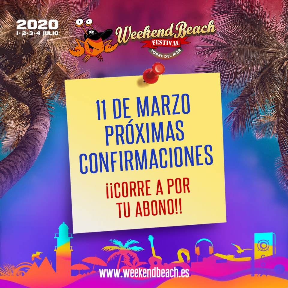 weekendbeachfes's tweet photo. El 11 de marzo llegan las nuevas CONFIRMACIONES ⭐️ ¿Y aún estás sin abono para #Weekendbeach2020?

¡Corre rápido a nuestra web! 👇
https://t.co/d1ImT7wZo4

#GoTorredelMar #SoyWeeker #Weekendbeach https://t.co/38sfisUQPH