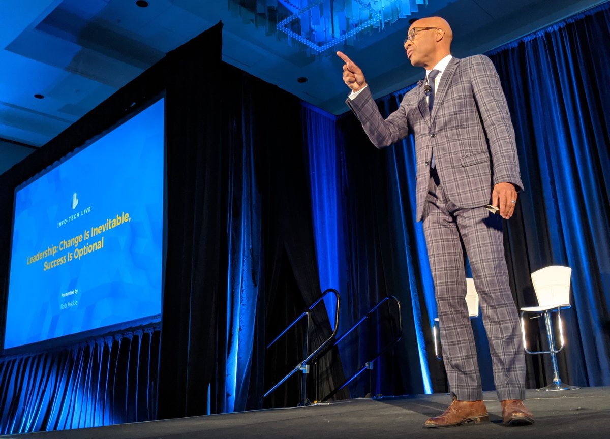 infotechRG's tweet photo. Lively keynote by @robmeikle on #leadership. 

"It impacts mindsets, attitudes, and behaviors. Experiences matters." 

#InfoTechLIVE #CIO https://t.co/ONxWezEkzI