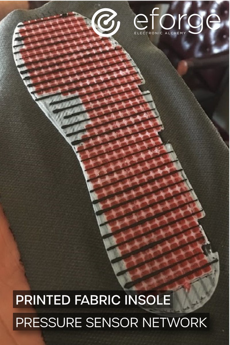 EAlchemy3D's tweet photo. The eForge has been used to print a network of pressure sensors on to fabric which is applied to a user's insole. These can be used as a method of biometric identification with over 95% accuracy after just three steps! Welcome to the future everybody! https://t.co/0S86zyOBYX