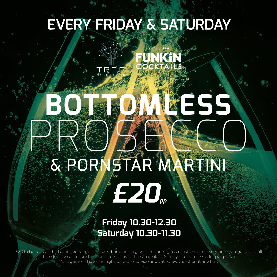 🚨NEW DRINKS DEAL ALERT! 🚨

Every Friday AND Saturday, starting this week we are doing bottomless, yes BOTTOMLESS Prosecco and Pornstar Martinis!

Times and Ts&amp;Cs apply-see artwork! 🍾🍸
