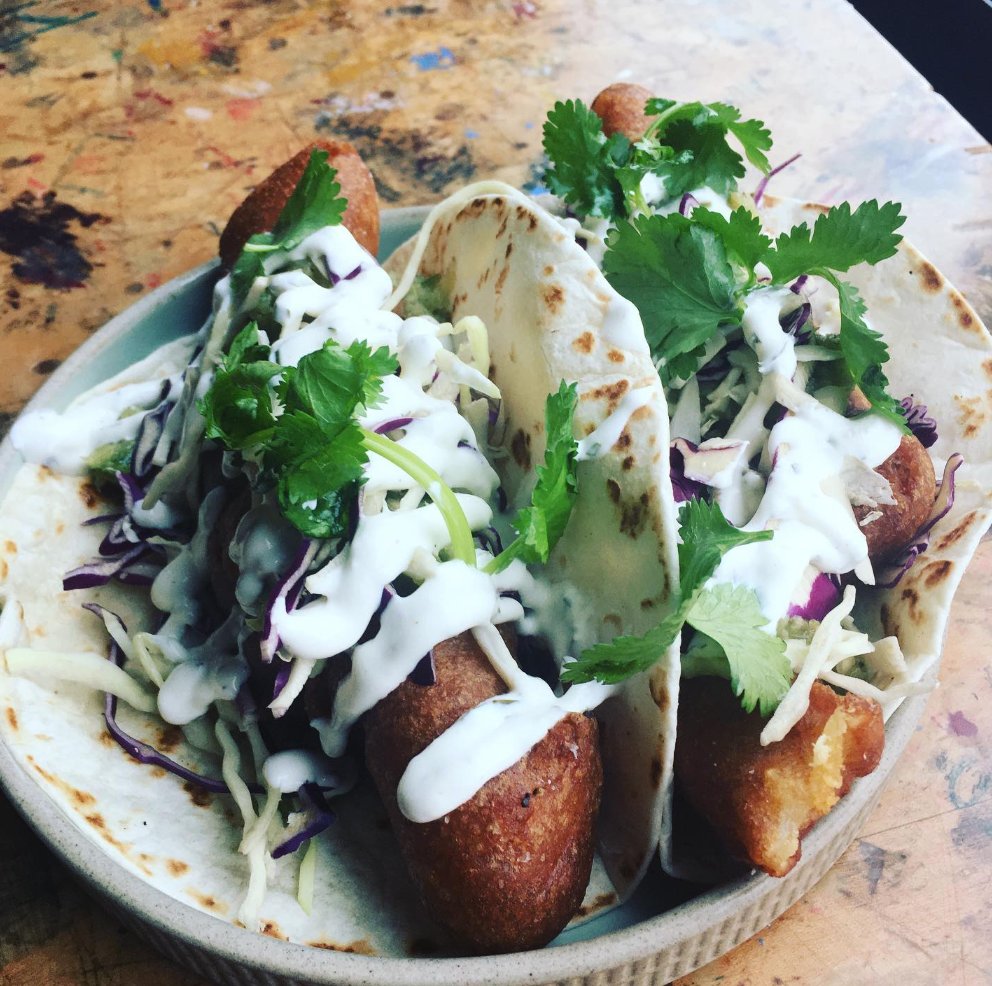 It's #tacotuesday! Todays taco is crispy beer battered Atlantic cod, pickled banana pepper salsa, cilantro lime crema 🌮