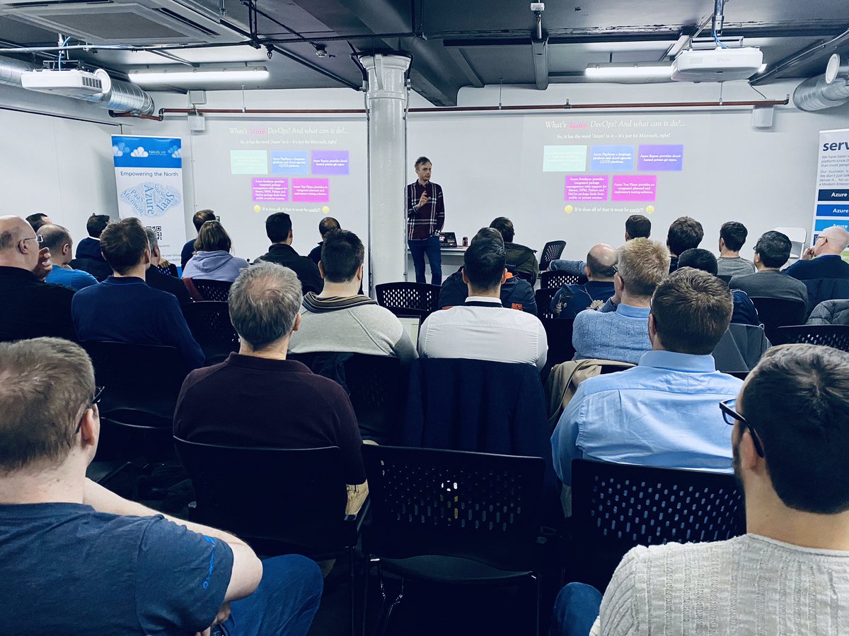 NorthernAzureUG's tweet photo. What a great turn out tonight!
Let’s talk #DevOps with @JoeHodkinson
#naug #northernazureusergroup #Azure #Microsoft #AzureDevOps #Dev https://t.co/P8DVbBVO9G