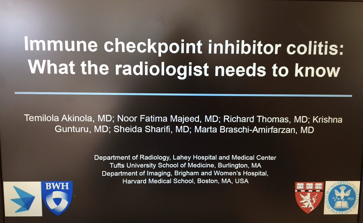 LaheyRadiology's tweet photo. Have you heard of Immune Checkpoint Inhibitor Colitis? Check out our residents’ work at SAR, from Dr. Temilola Akinola and Dr. Noor Fatima Majeed’s exhibit, and learn more on the topic at the e-poster section of SAR. #RadRes #LaheyRad #SAR20 #SAR_RFS @SAR_RFS @SarahAliMD @AnumS64 https://t.co/MeRFWpJQ1f