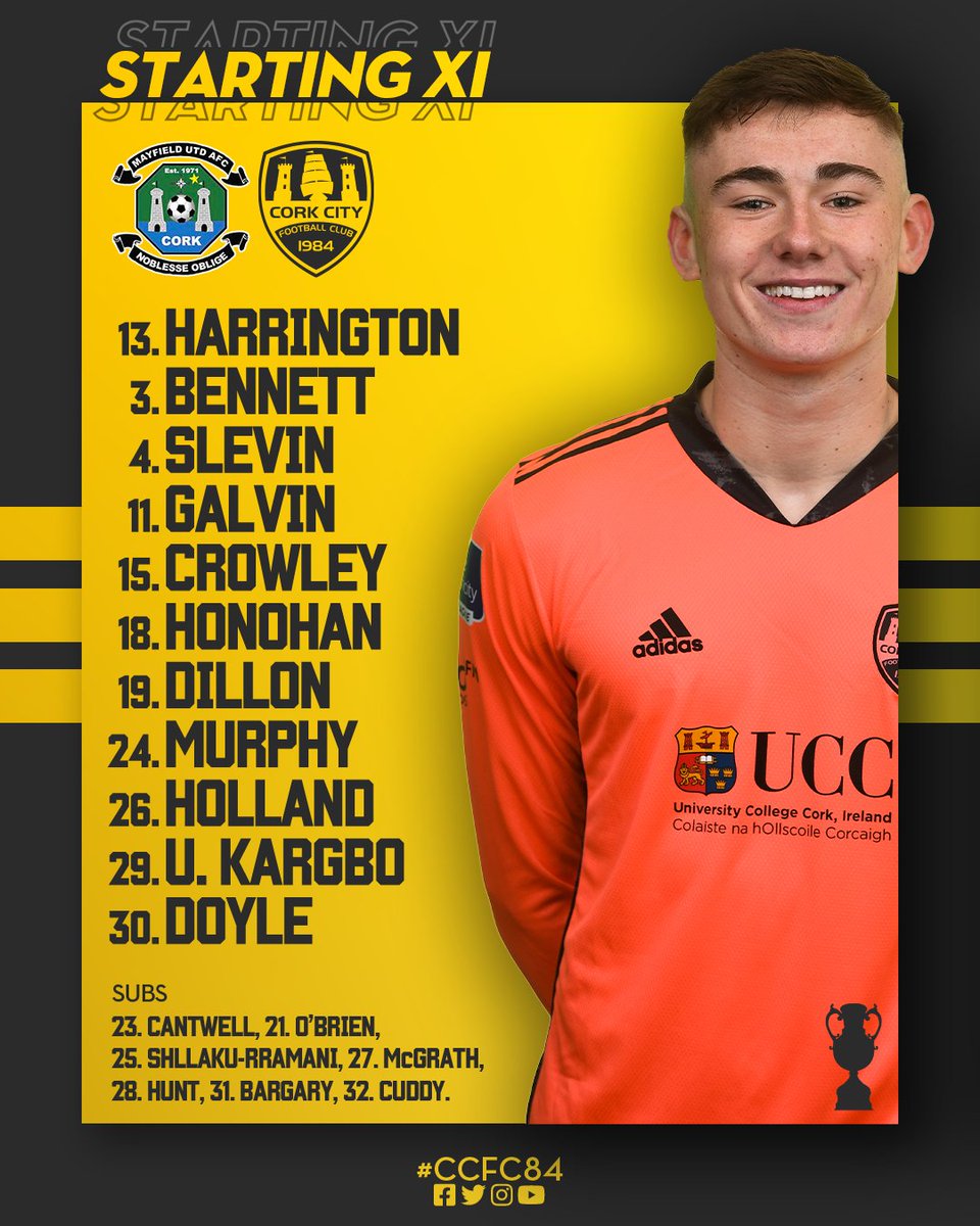 Here is tonight's #CCFC84 Starting XI for the Munster Senior Cup quarter-final against Mayfield United! 📝

#ACityRising