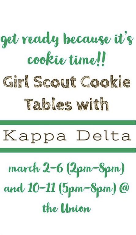 who doesn’t love some yummy girl scout cookies?? come get yours from <a href="/KDBetaMu/">Kappa Delta ★ Beta Mu</a>