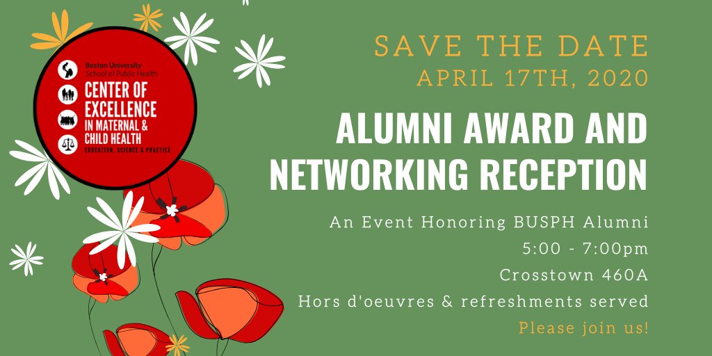 BU MCH Center of Excellence (@busph_mchcenter) on Twitter photo Save the Date! - Annual Alumni Award Reception – Friday, April 17th! <a href="/BUSPH/">Boston University School of Public Health</a> Save the Date! - Annual Alumni Award Reception – Friday, April 17th! <a href="/BUSPH/">Boston University School of Public Health</a>