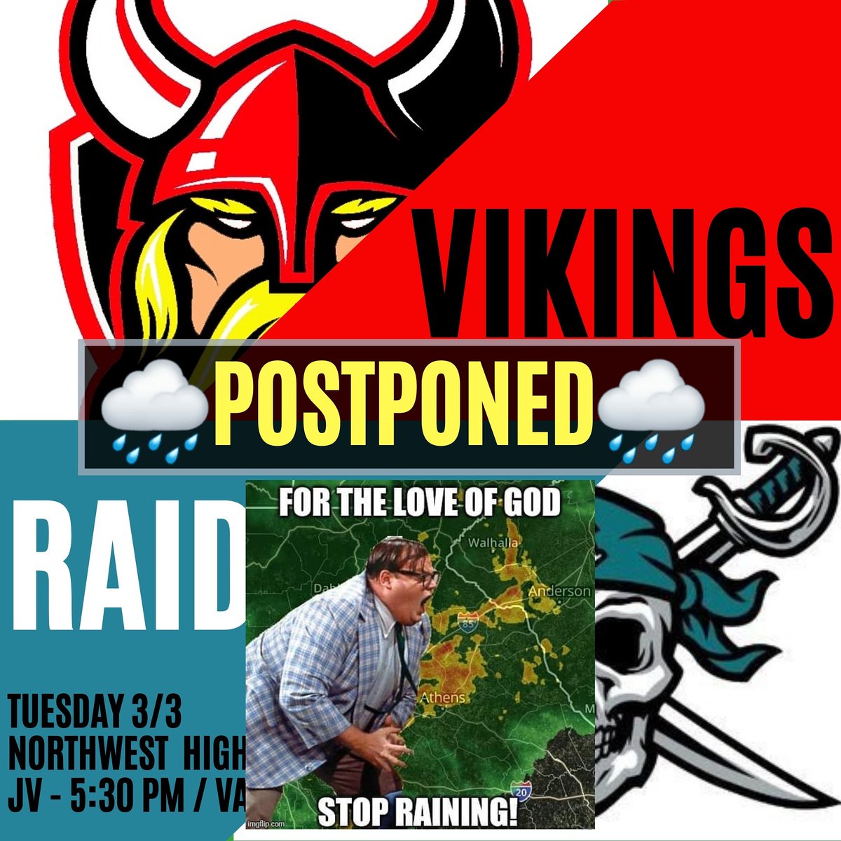 NWGLacrosse's tweet photo. Both JV and Varsity games for today have been postponed and will be rescheduled for a later date. #raingoaway #springinnc #weneedturf #NWGLacrosse https://t.co/h50NrtEwdZ