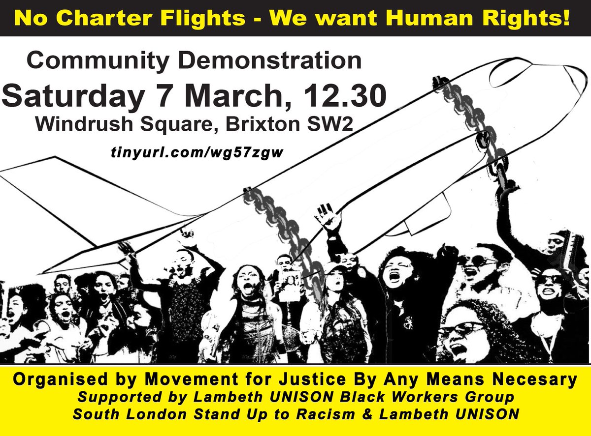 HeretoStayUK's tweet photo. Join us on Saturday marching in Brixton  - No Charter Flights - we want human rights! #Jamaica50 #FreeLionel #EndDetention #StopCharterFlights #EndDeportations https://t.co/9i3EEW8l7s https://t.co/HNnaKMBBh5
