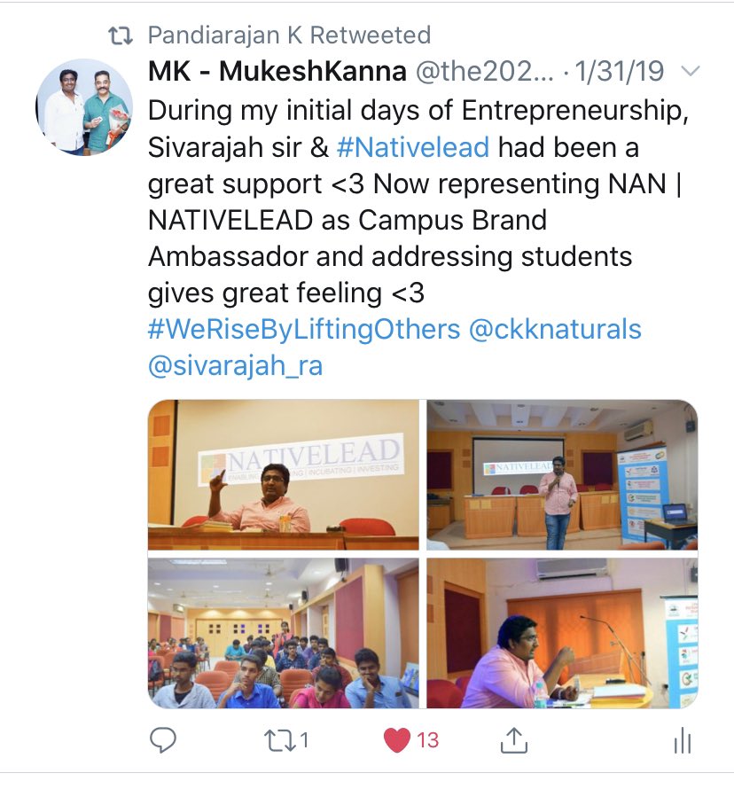 mukeshkannaDMK's tweet photo. ❤️❤️❤️ #Nativelead @sivarajah_ra @ckknaturals https://t.co/6GoaVHLcUA