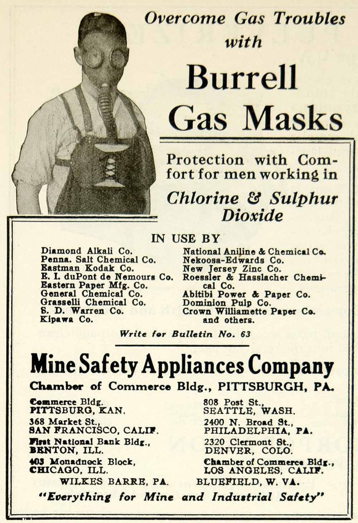 After the Great War gas mask technology was reused for civilian purposes. Miners were issued them for protection in hazardous conditions. It was the beginning of what would later become the Hazmat suit.