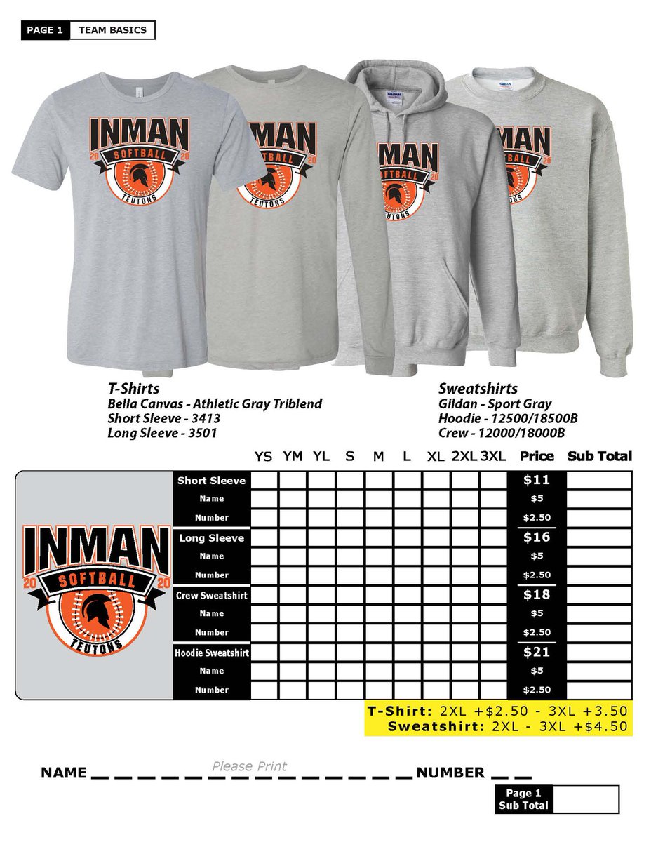 TeutonSoftball's tweet photo. Booster Club's spring clothing order forms are out! You can go to the Inman Schools Facebook page to print a copy. Softball girls will get forms at practice today--if you're still involved in basketball (congratulations on the win!), you can get a form from Coach Ryan at school! https://t.co/uN5OOhjqRV