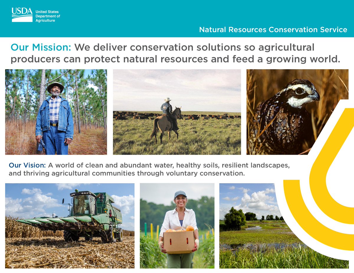 IndianaNRCS's tweet image. NRCS is delivering conservation solutions so agricultural producers can protect natural resources and feed a growing world. Read more about NRCS' new mission and vision here: nrcs.usda.gov/wps/portal/nrc…